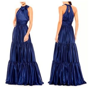 MAC DUGGAL Anthropologie Tiered Ruffle Halter Gown NEW Sapphire Blue Size 12